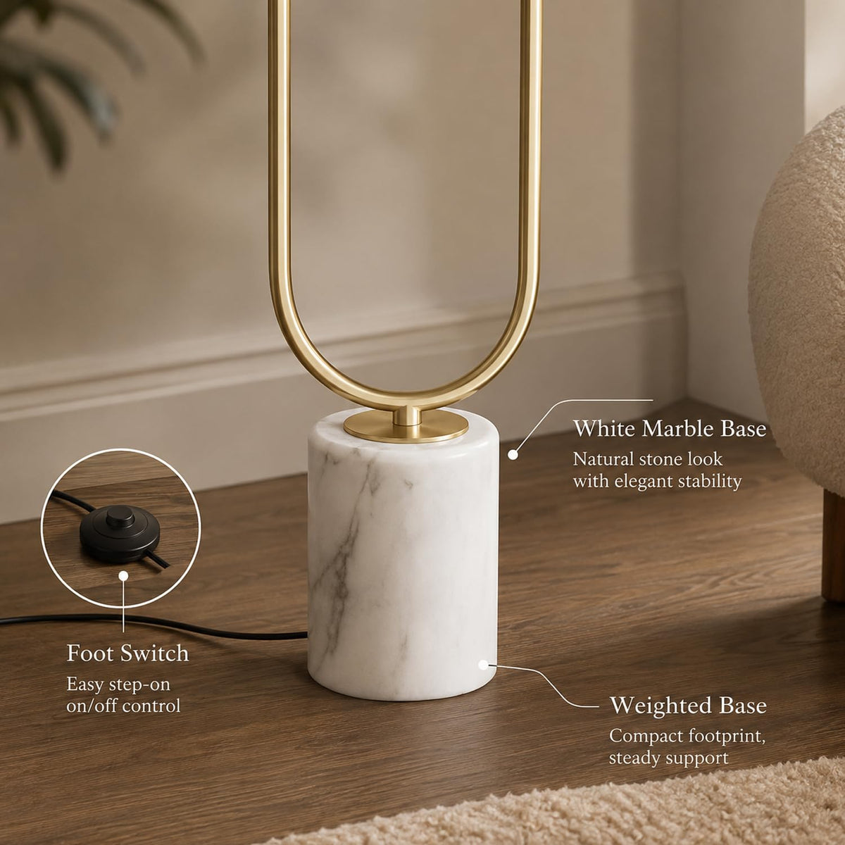 Mid-Century Modern U-Shaped Floor Lamp with Frosted Glass Shades