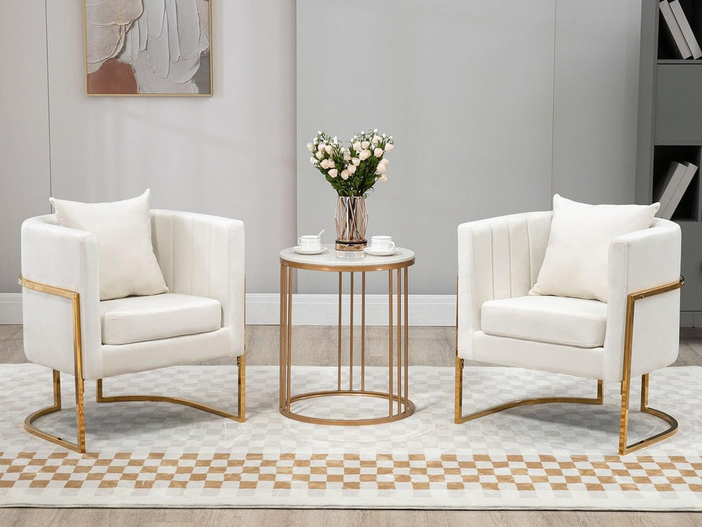 Velvet Barrel Accent Chair with Pillow