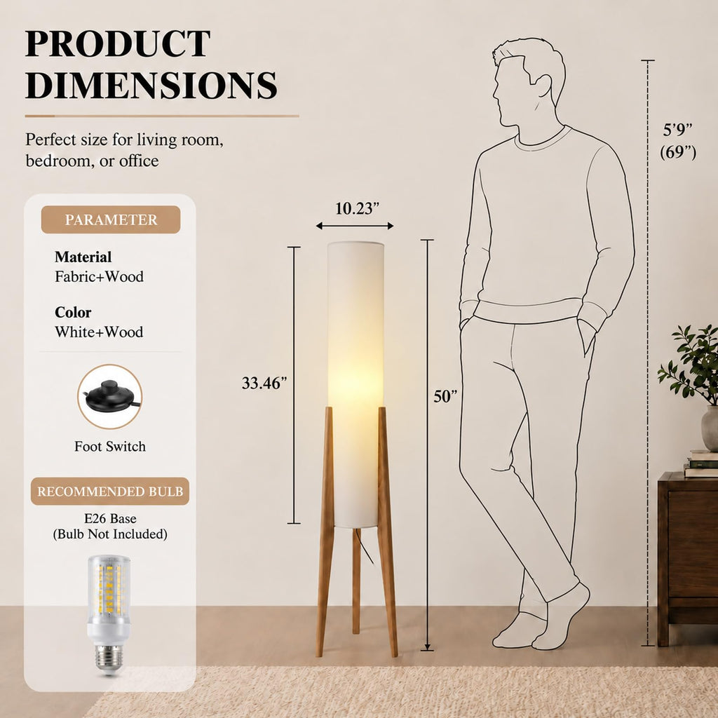 Boho Style Bamboo Woven Floor Lamp for Living Room, 36 in, Cozy Decor
