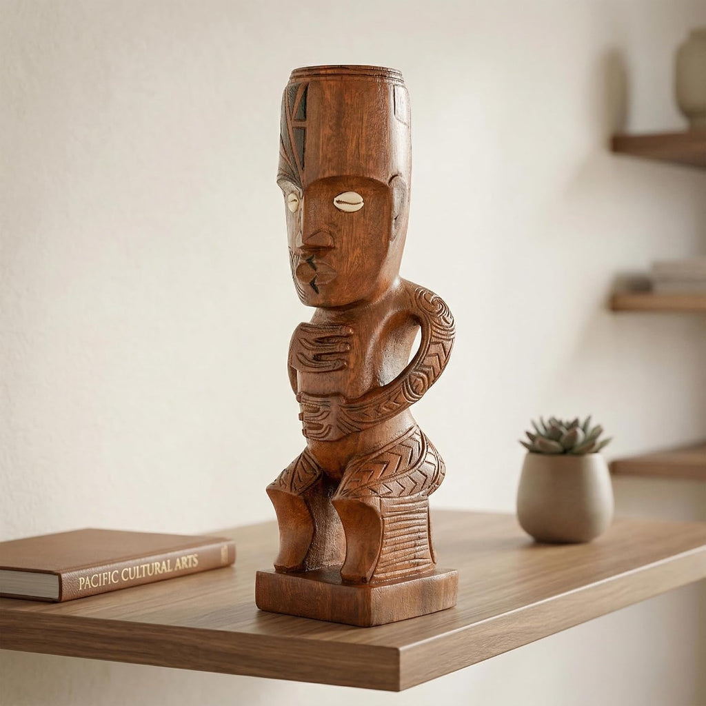G6 Collection Handmade Wooden Primitive Tattoo Face Tribal Statue Sculpture Tiki