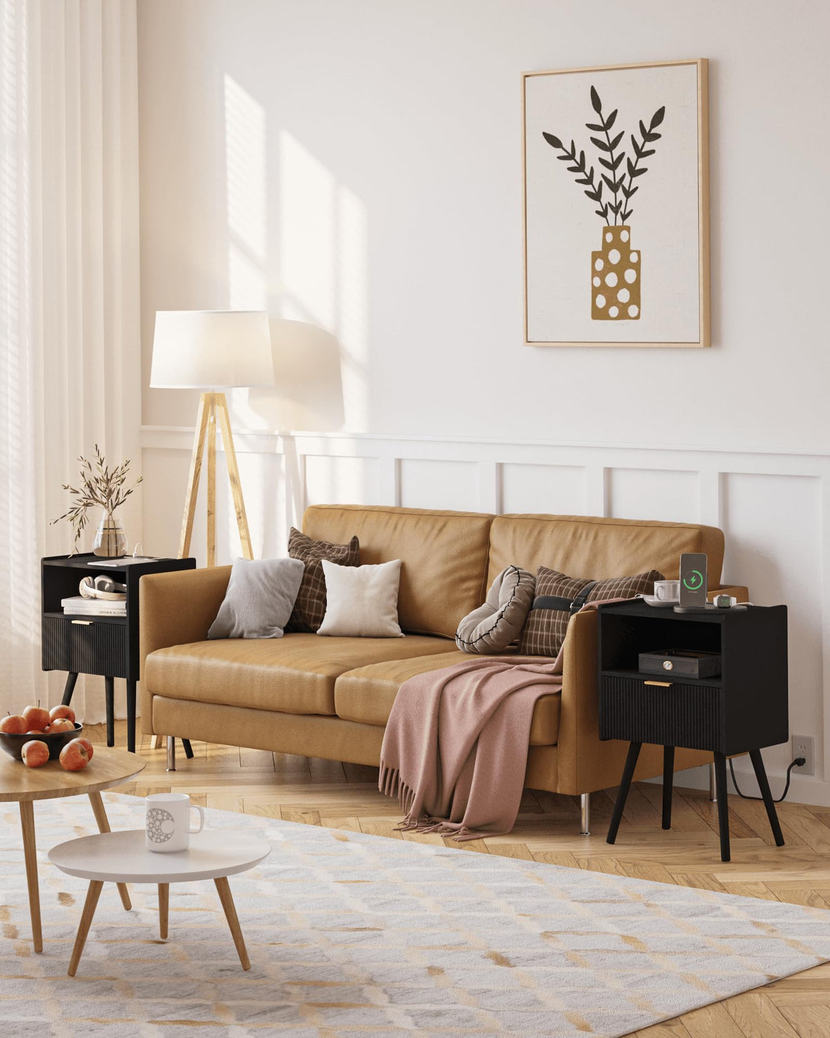 Modern Nightstand with Drawer & Open Shelf