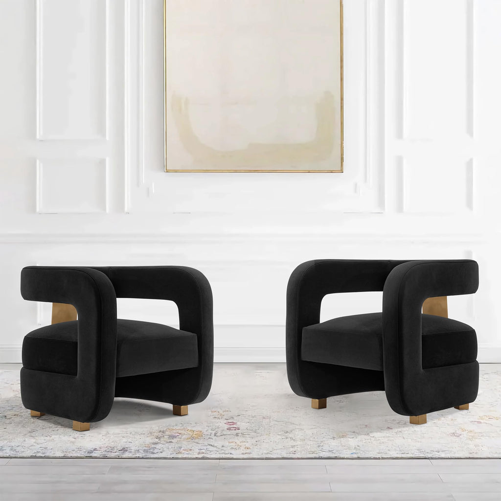 Manhattan Comfort Amirah Modern Velvet Accent Chairs with Geometric Floating Open