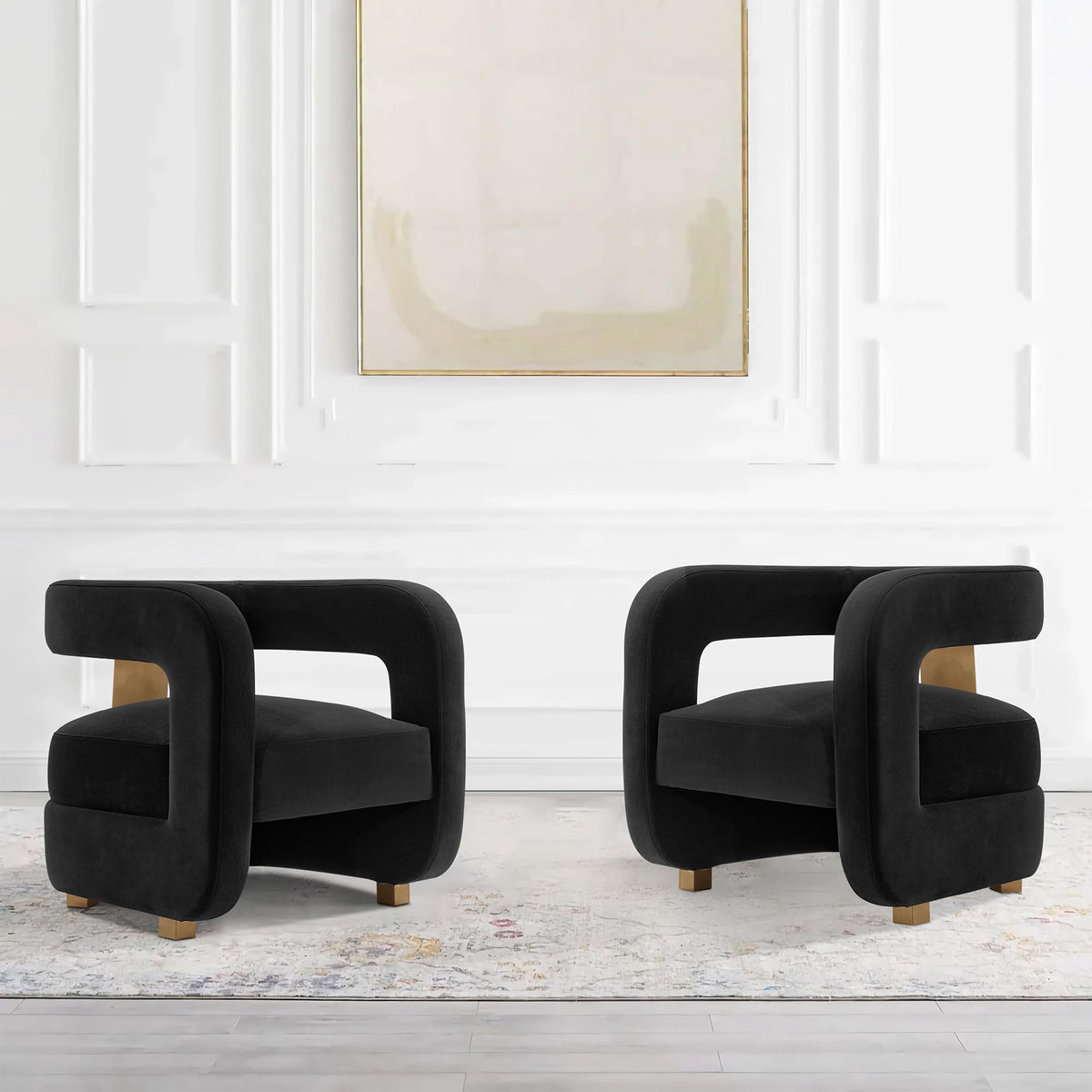 Manhattan Comfort Amirah Modern Velvet Accent Chairs with Geometric Floating Open