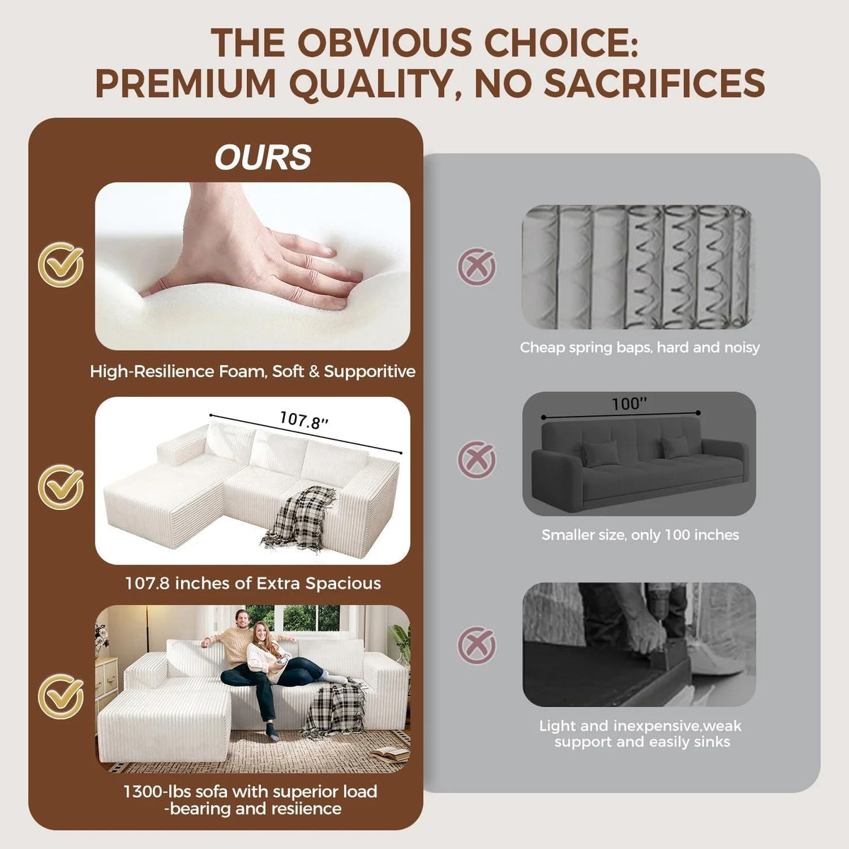 106" Modular Corduroy Cloud Sectional Sofa