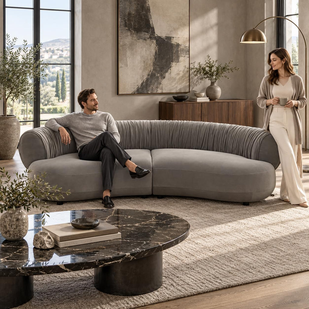 102.36" Curved Sectional Sofa, Gray Velvet 4-Seat Couch