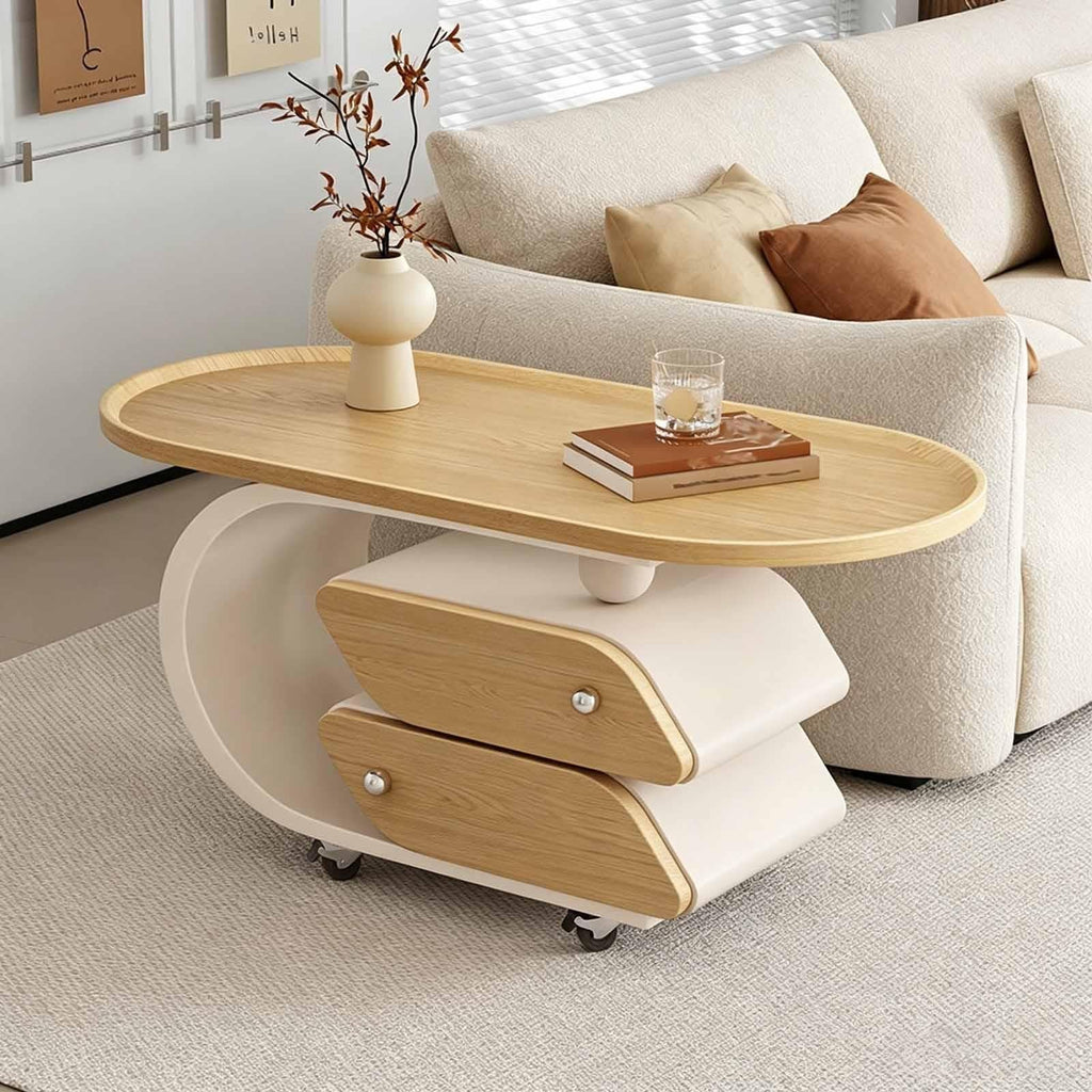 Rolling Wood-Top Storage Side Table