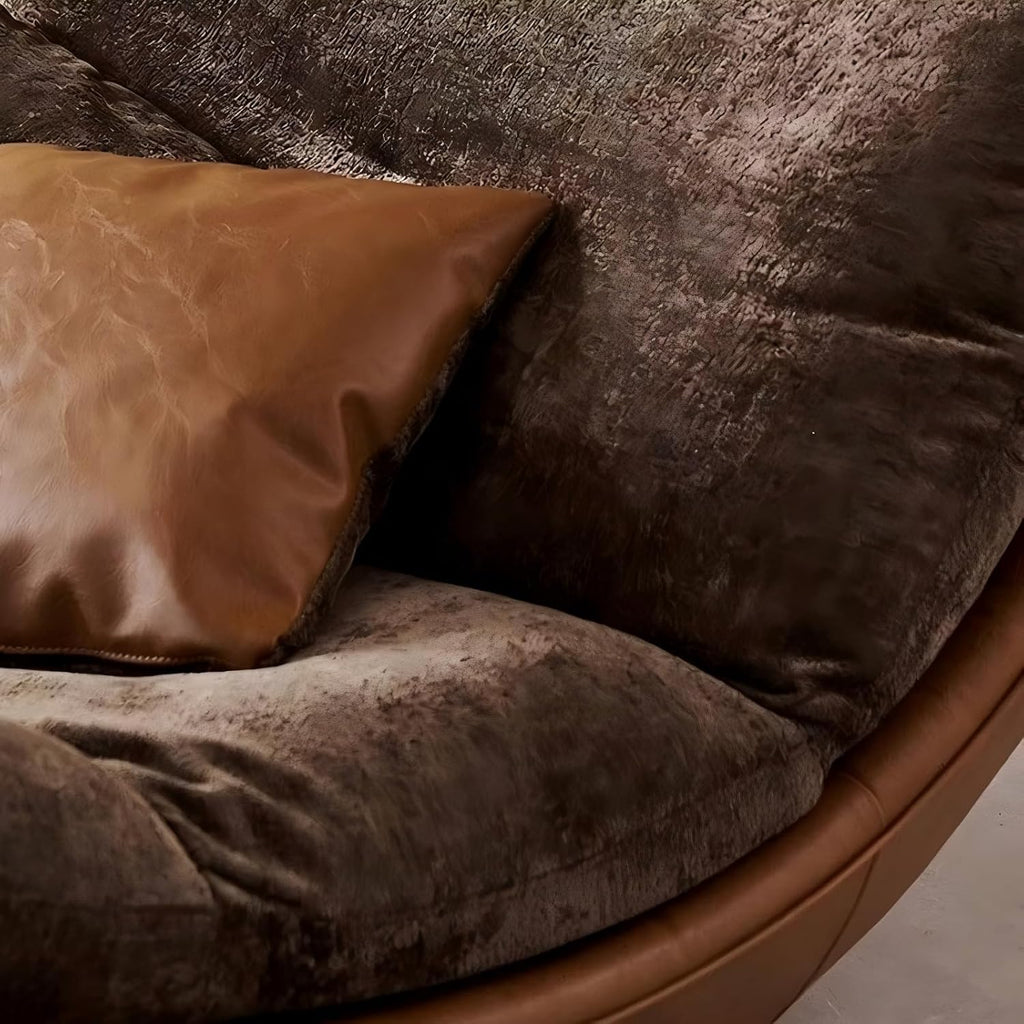 Modern Lounge Chair, Plush Fabric Lounge Chair with Faux Leather Base, Low Profile Lazy Sofa Chair, Ergonomic Curved Upholstered Chair for Living Room, Bedroom, Reading Nook, No Assembly Required