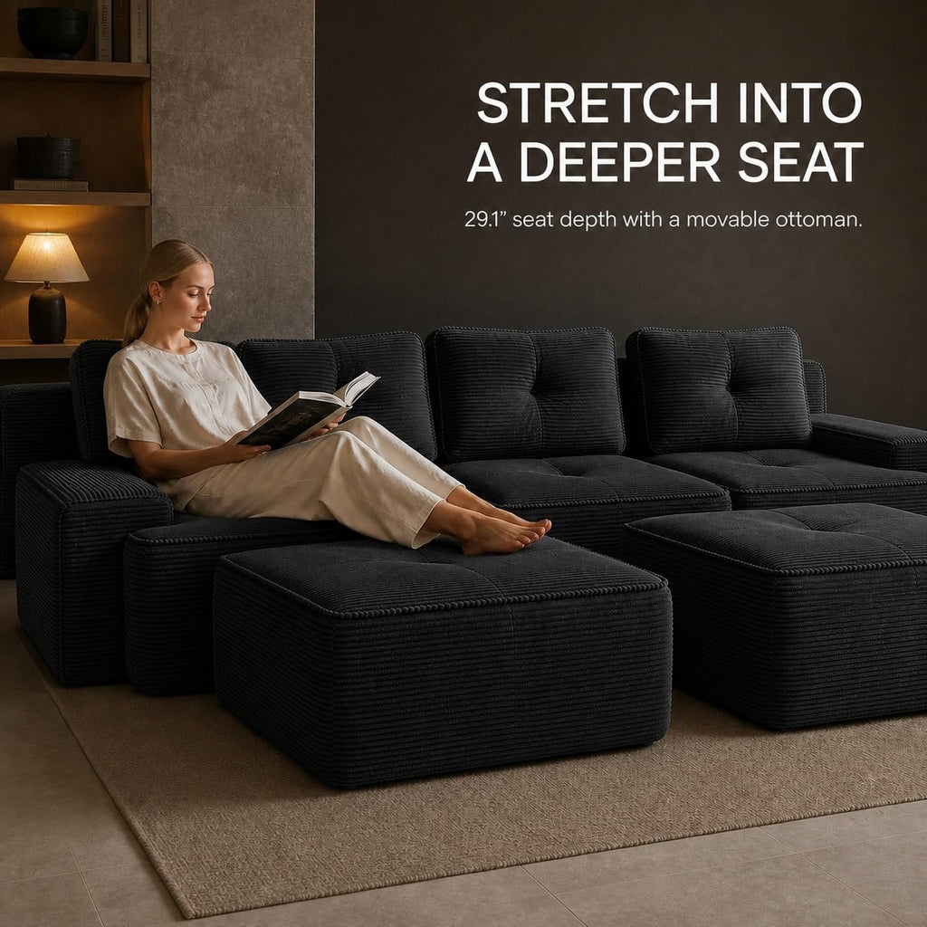 Camel Couch, Corduroy Couch, Boneless Modular Sectional Sofa Set, 5-Seat, Oversized