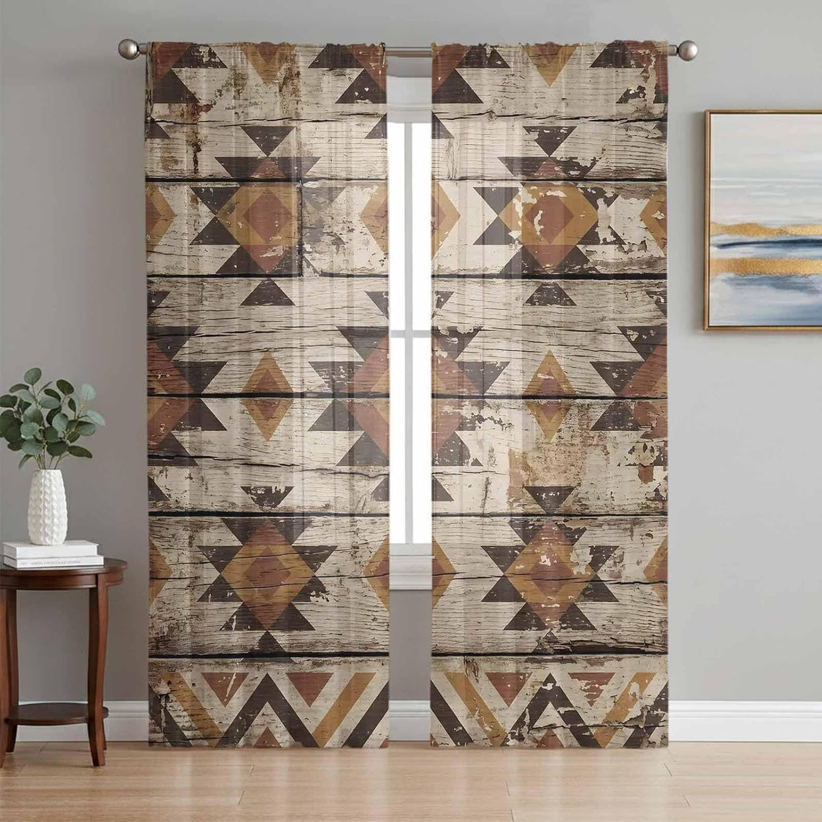 Diamond Tribal Sheer Curtains, Set of Two