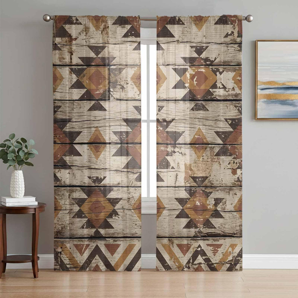 Diamond Tribal Sheer Curtains, Set of Two