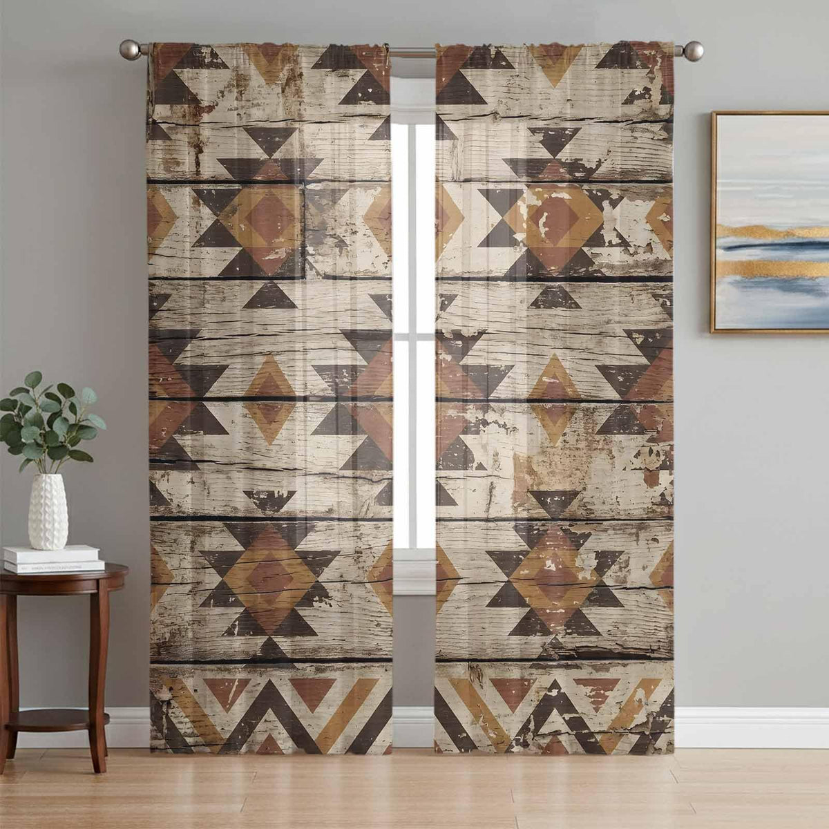 Diamond Tribal Sheer Curtains, Set of Two