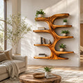 Contemporary Wooden Tree Bookcase, Wall Mounted Branch Display Shelf with 8" D Open Storage for Living Room, Office & Plant Decor (Option 3)