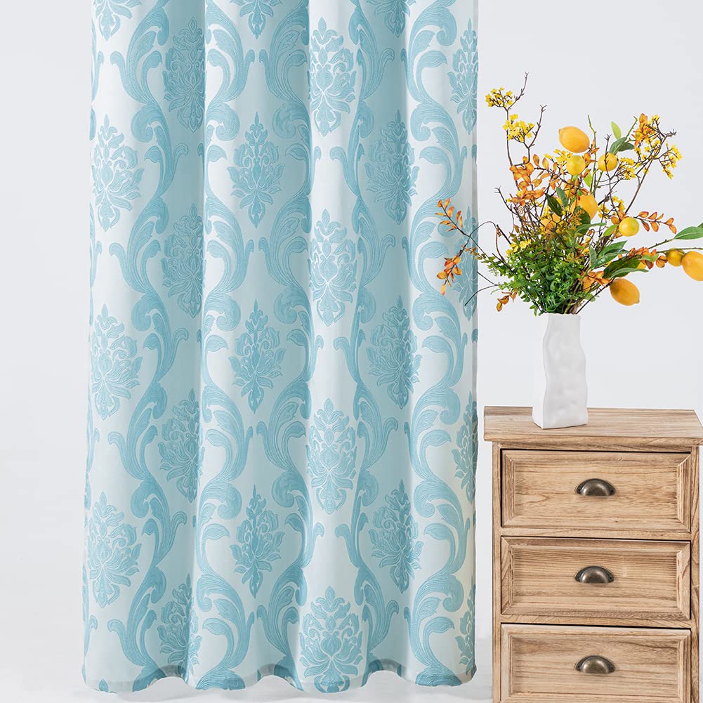 Brown Damask Grommet Curtains, Set of Two