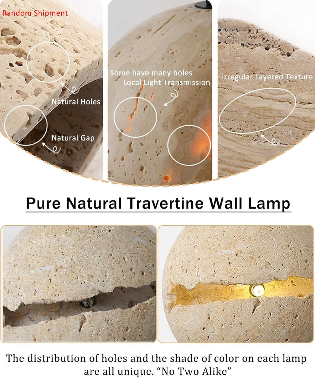 Natural Round Travertine Wall Sconce, 7.1" Wabi Sabi Light Fixture
