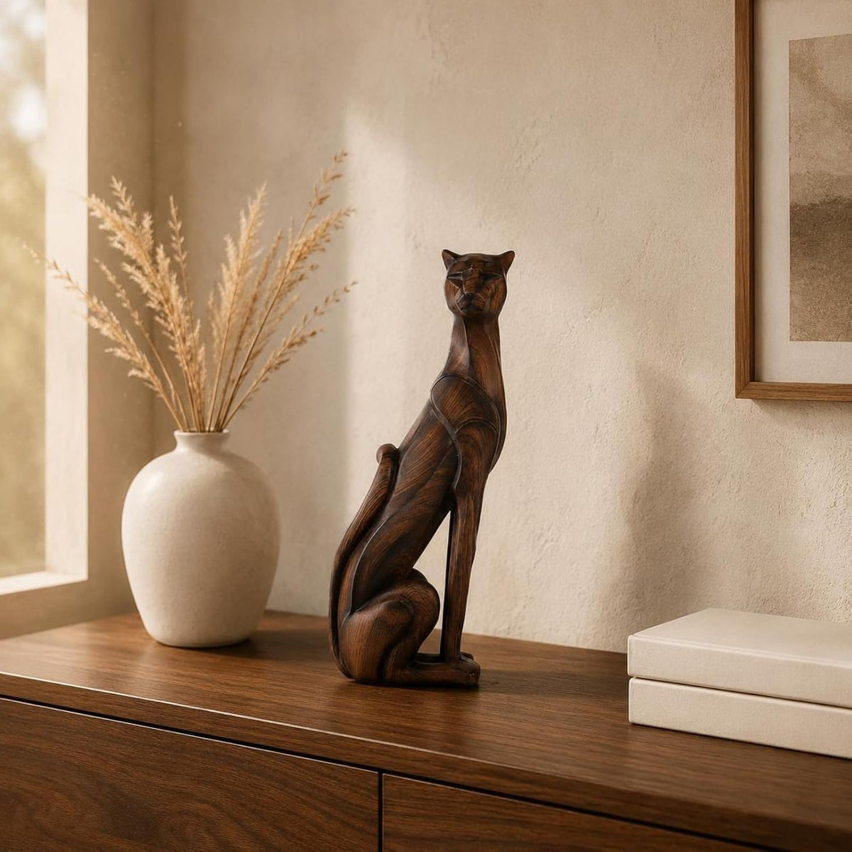 Wood-Grain Resin Dog Sculpture
