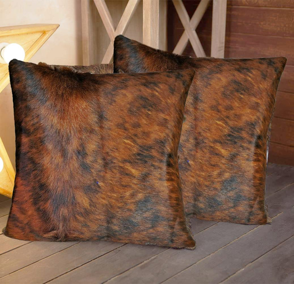 NGF Genuine Cowhide Pillows Cushion Cover - Brown and White Leather Hair on 18' x