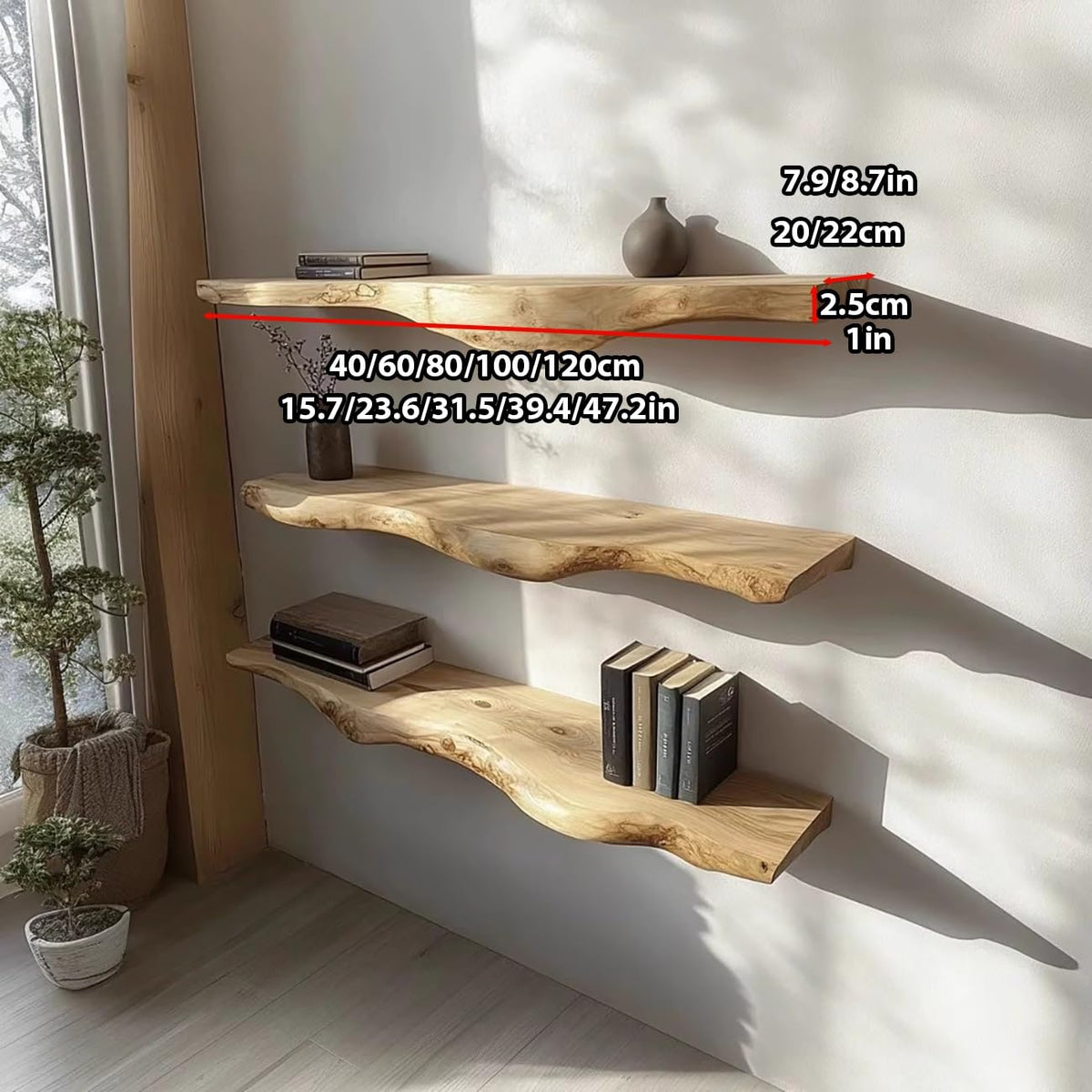Rustic Floating Wall Shelves – Set of 3