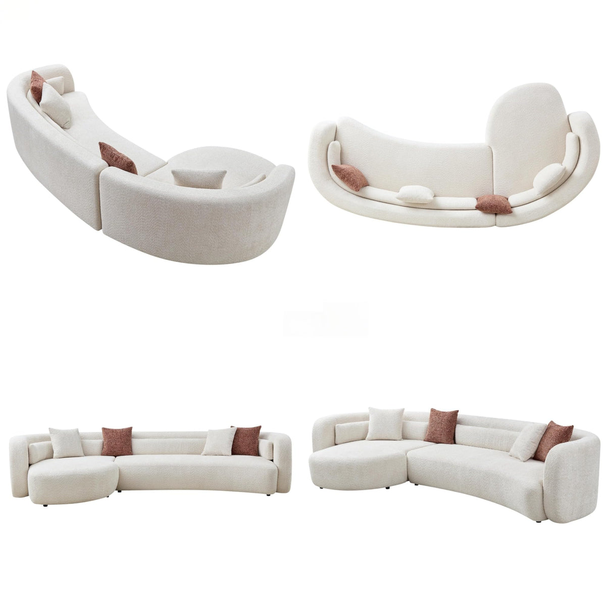 102.36" Curved Sectional Sofa, Gray Velvet 4-Seat Couch
