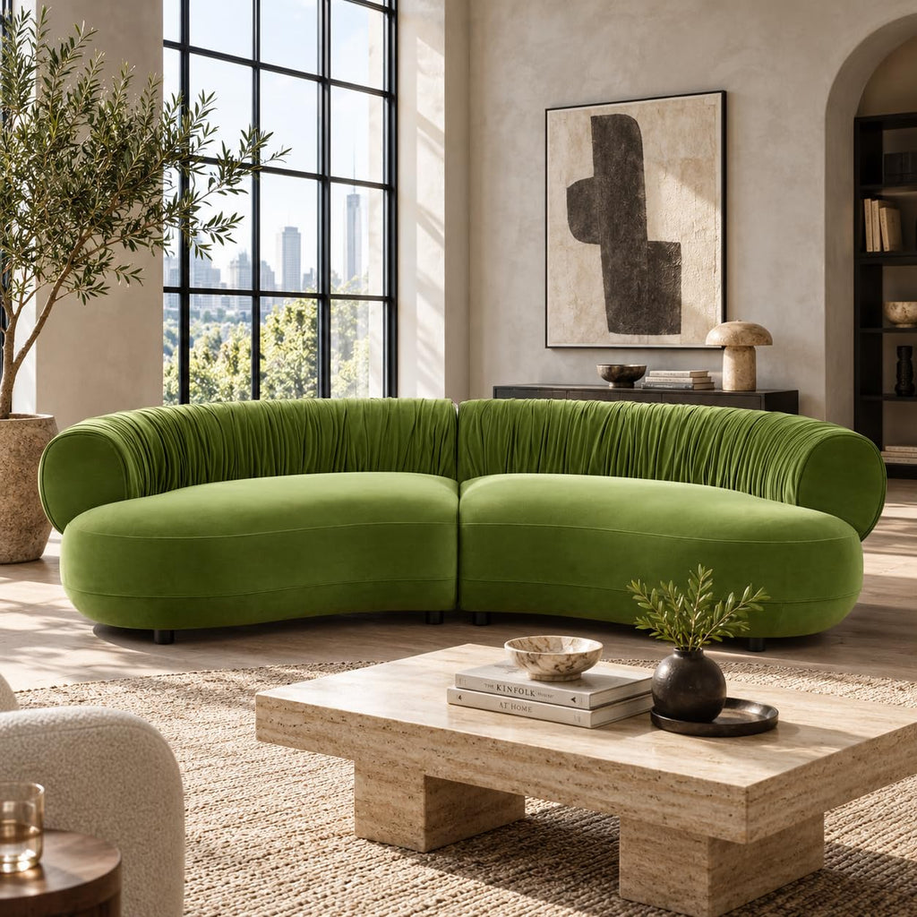 102.36" Curved Sectional Sofa, Gray Velvet 4-Seat Couch