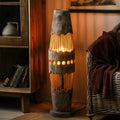 34.64" Mid Century Boho Farmhouse Wood Floor Lamp with Bamboo Shade