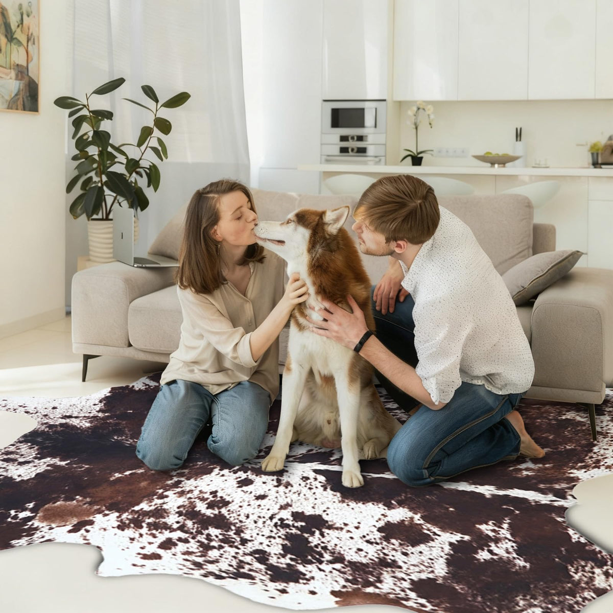 Faux Cowhide Rug 4.6x5.2 ft Cow Hide Faux Cowhide for Living Room Bedroom Dining