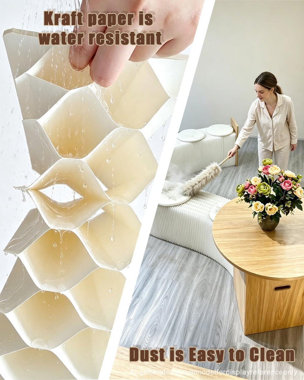 Solid Wood Coffee Table with Folding Paper Stool