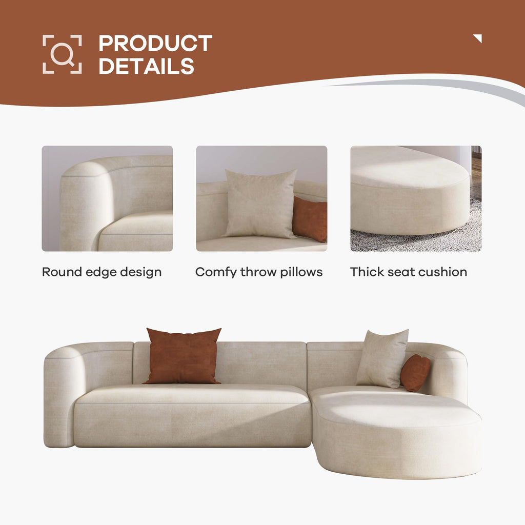 Acanva Mellow Modern Tight Curved Back Velvet Sofa, 4 Seater Modular