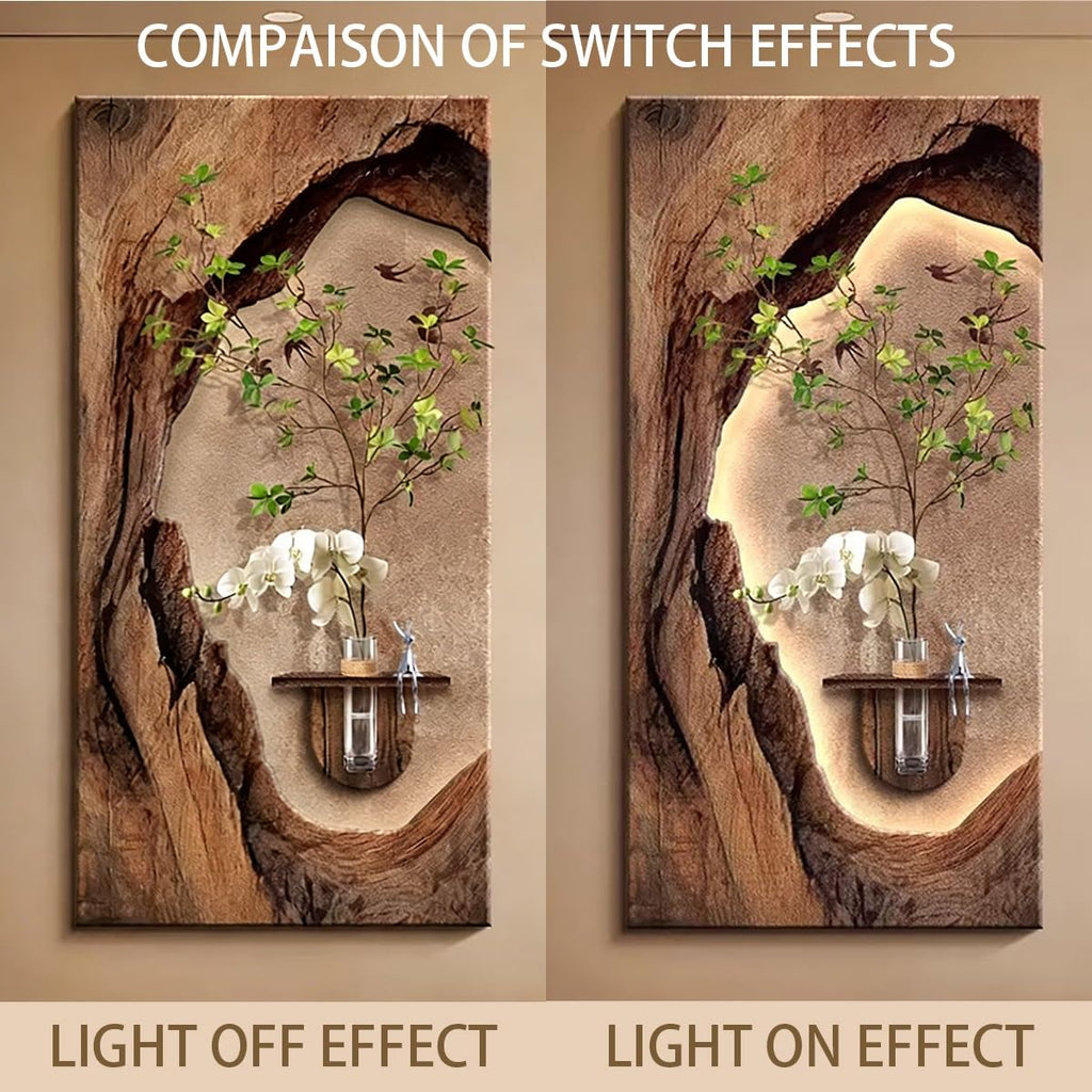 3D LED Sandstone Wall Art with Orchid Vase Detail