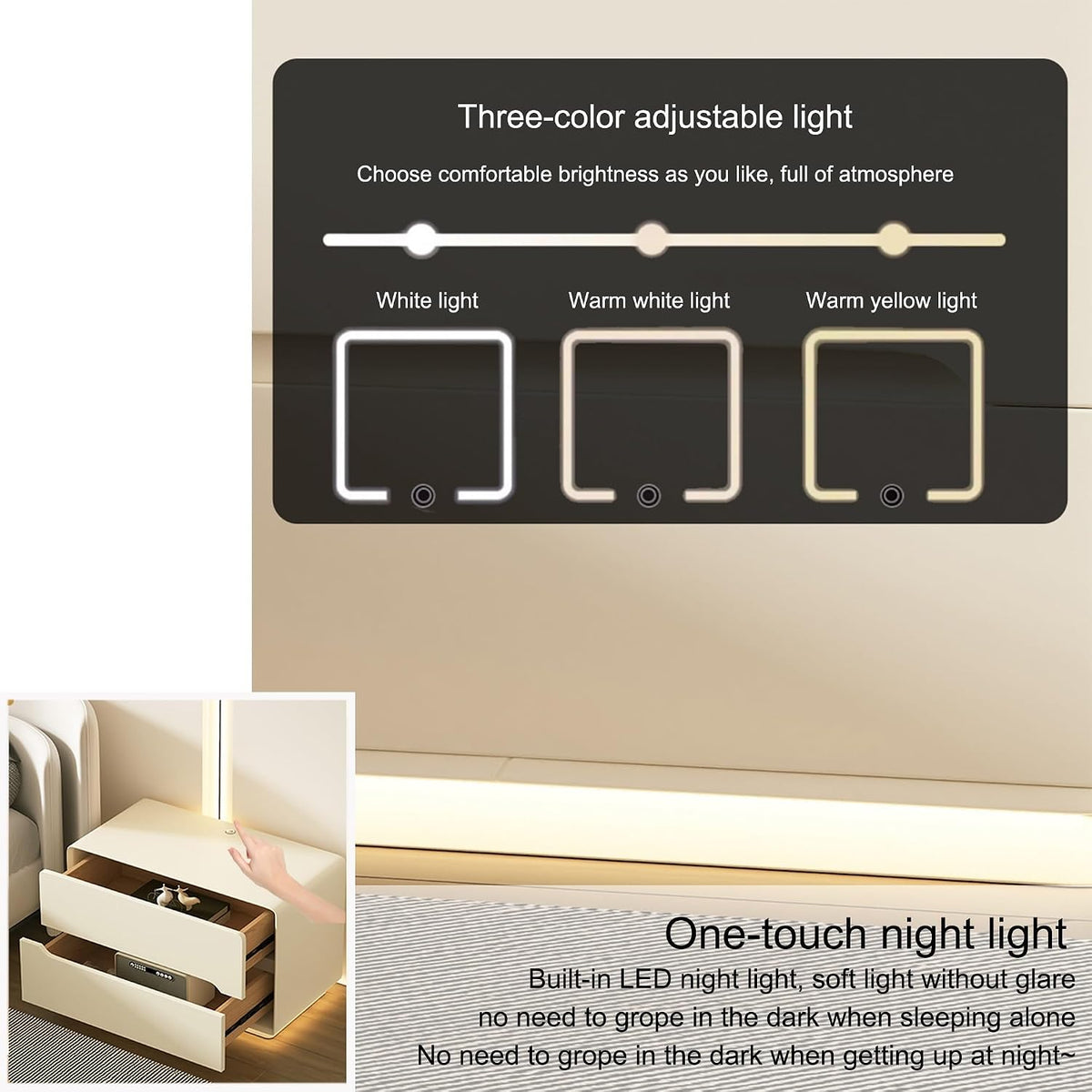 Night Stand Nightstand with LED Light Dresser Bedside Table Side Table for Bedroom End Table with Drawers Bedroom Furniture Storage Cabinet for Living Room Sofa(Gray,50 * 40 * 50cm)