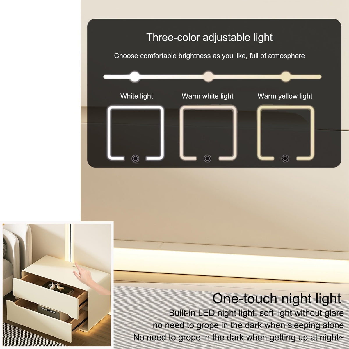 Night Stand Nightstand with LED Light Dresser Bedside Table Side Table for Bedroom End Table with Drawers Bedroom Furniture Storage Cabinet for Living Room Sofa(Gray,50 * 40 * 50cm)