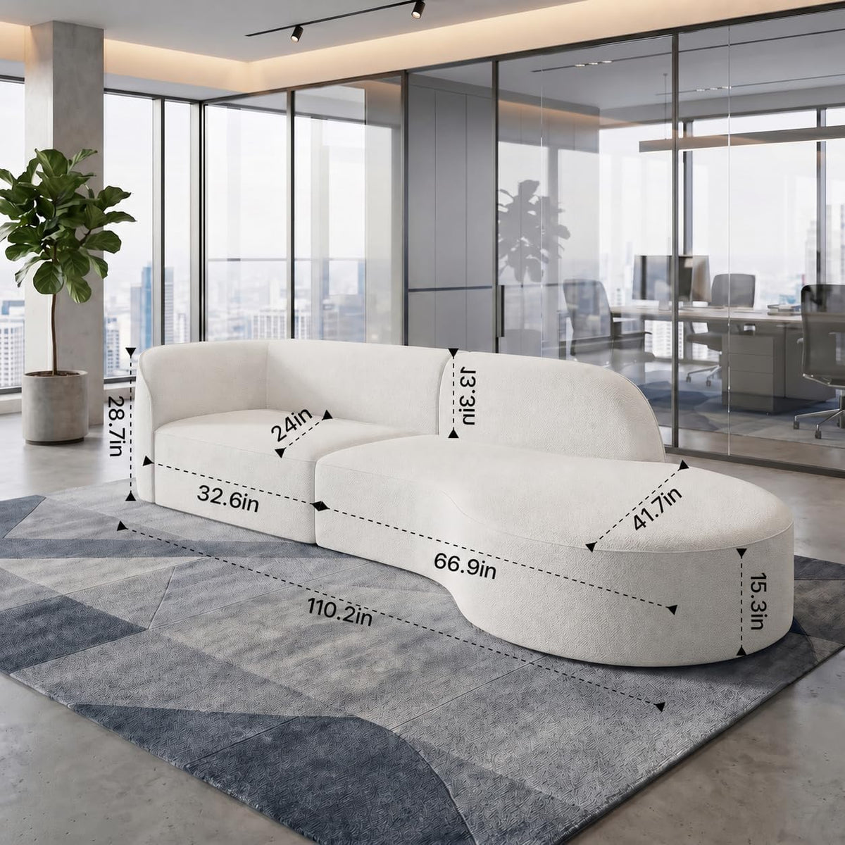 110 Inch Sectional Sofa with Deep Seat Right