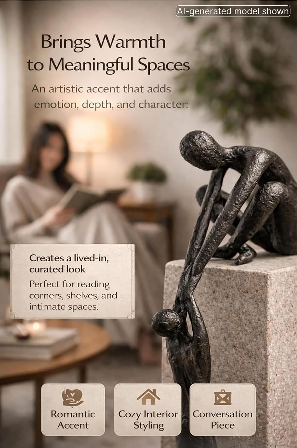 Abstract Cast Iron Couple Sculpture