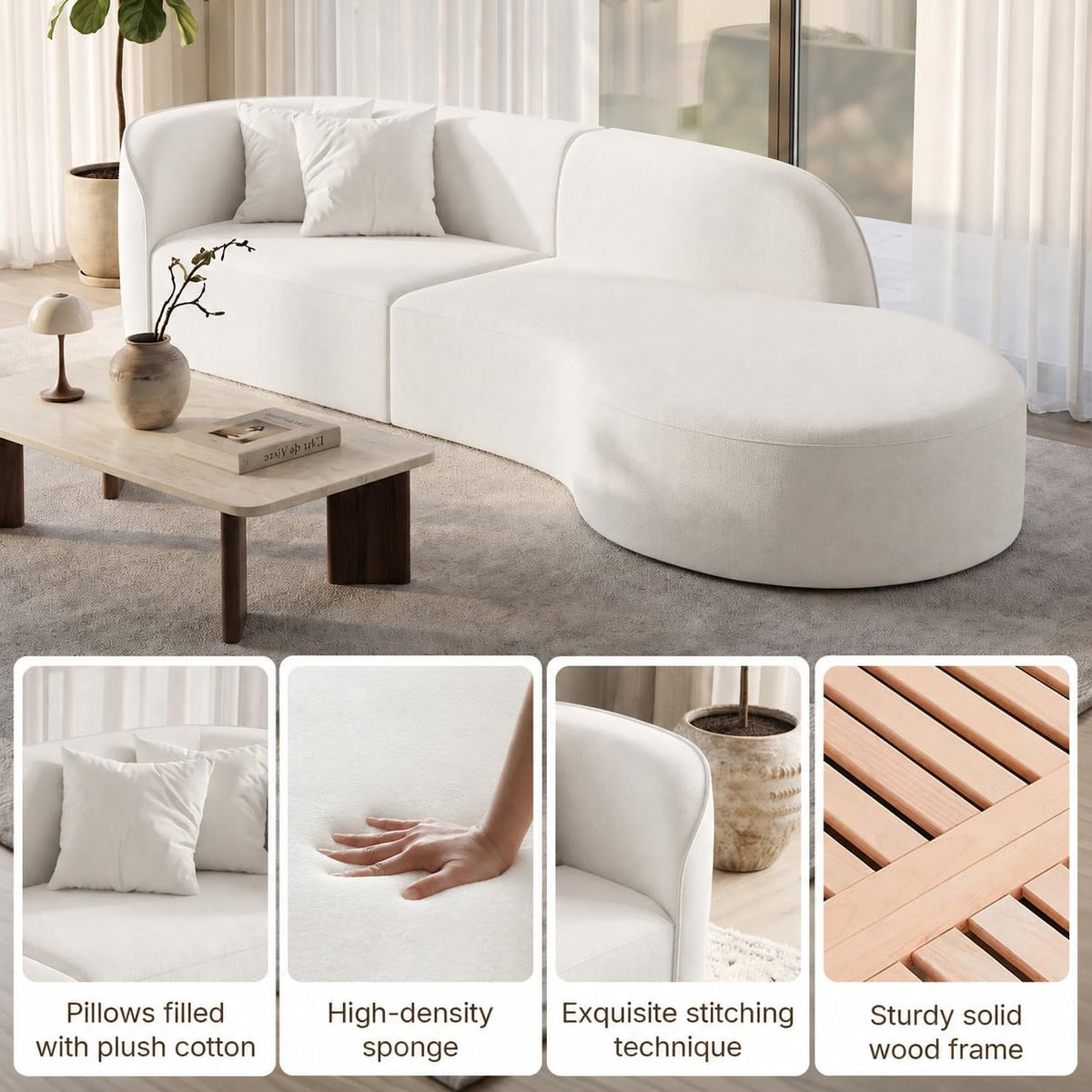 110 Inch Sectional Sofa with Deep Seat Right
