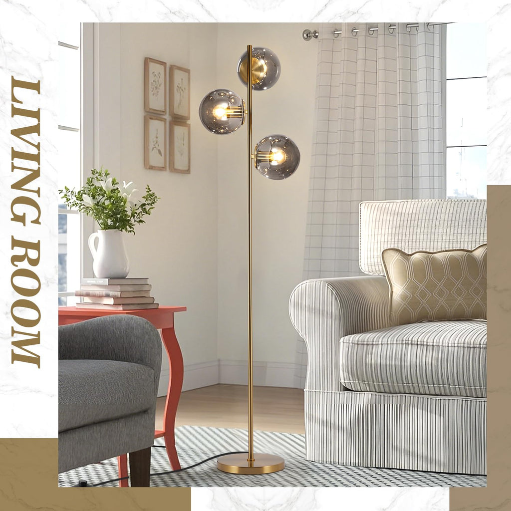 BOKT Gold 5-Light 67'' Tall Floor Lamp Smoked Glass Globes Standing Lamp