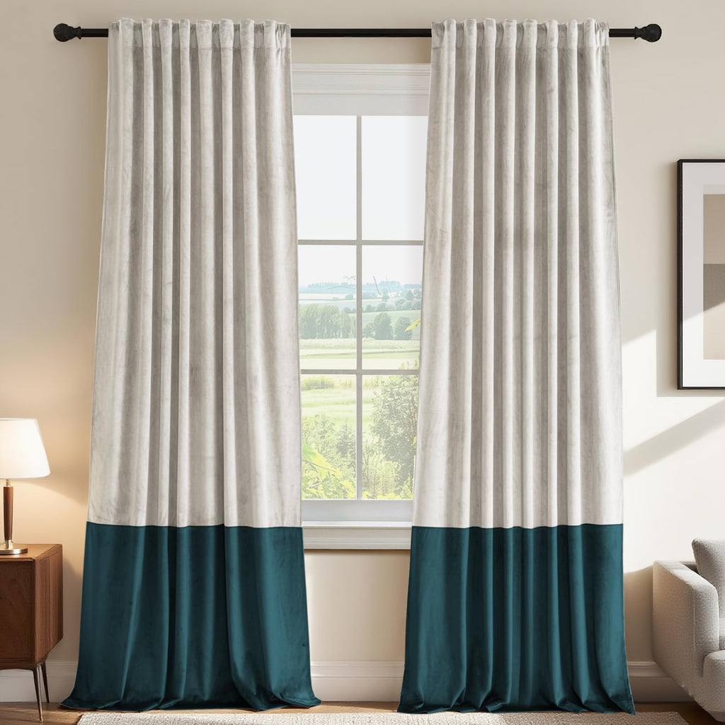 Velvet Color-Block Curtain Set