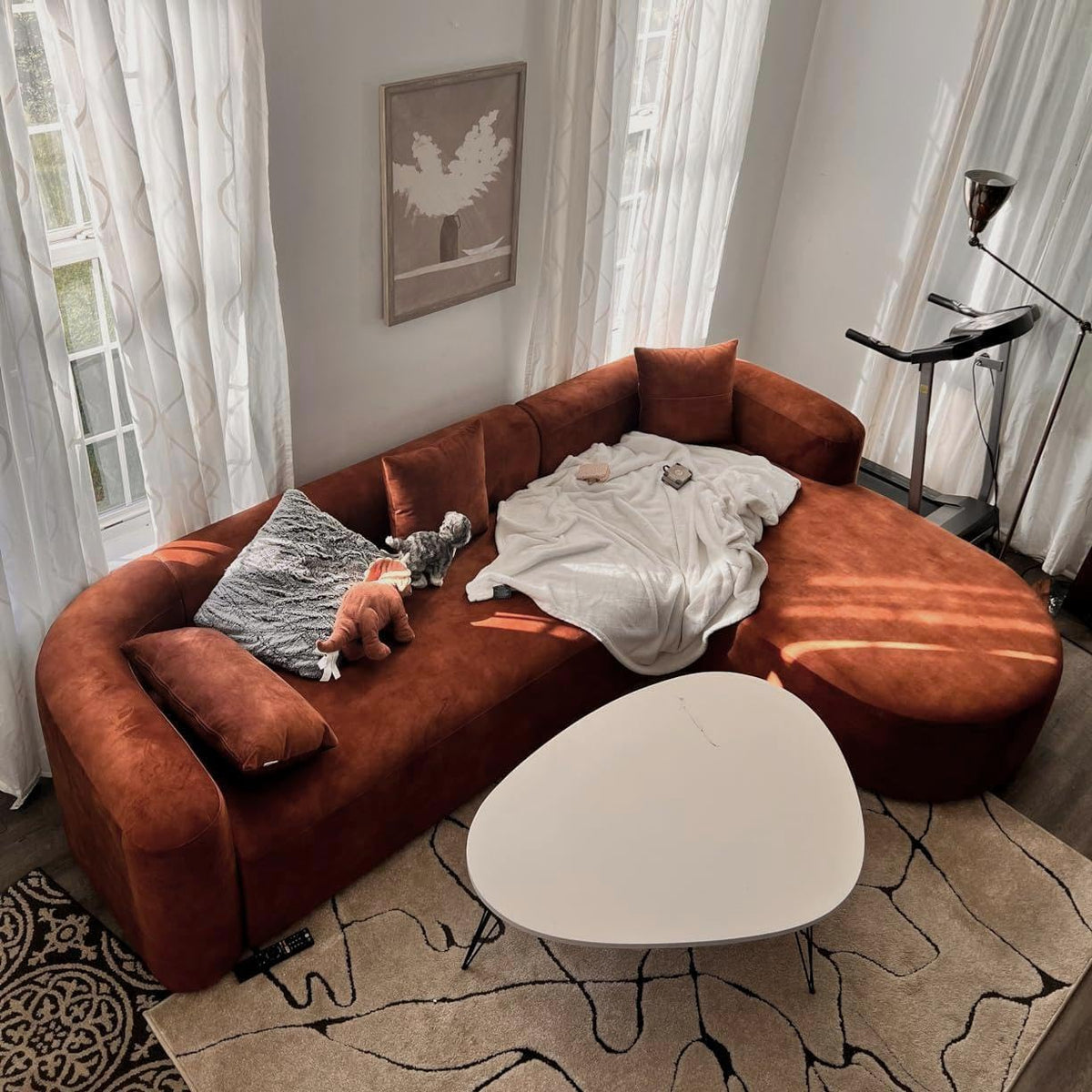 Acanva Mellow Modern Tight Curved Back Velvet Sofa, 4 Seater Modular