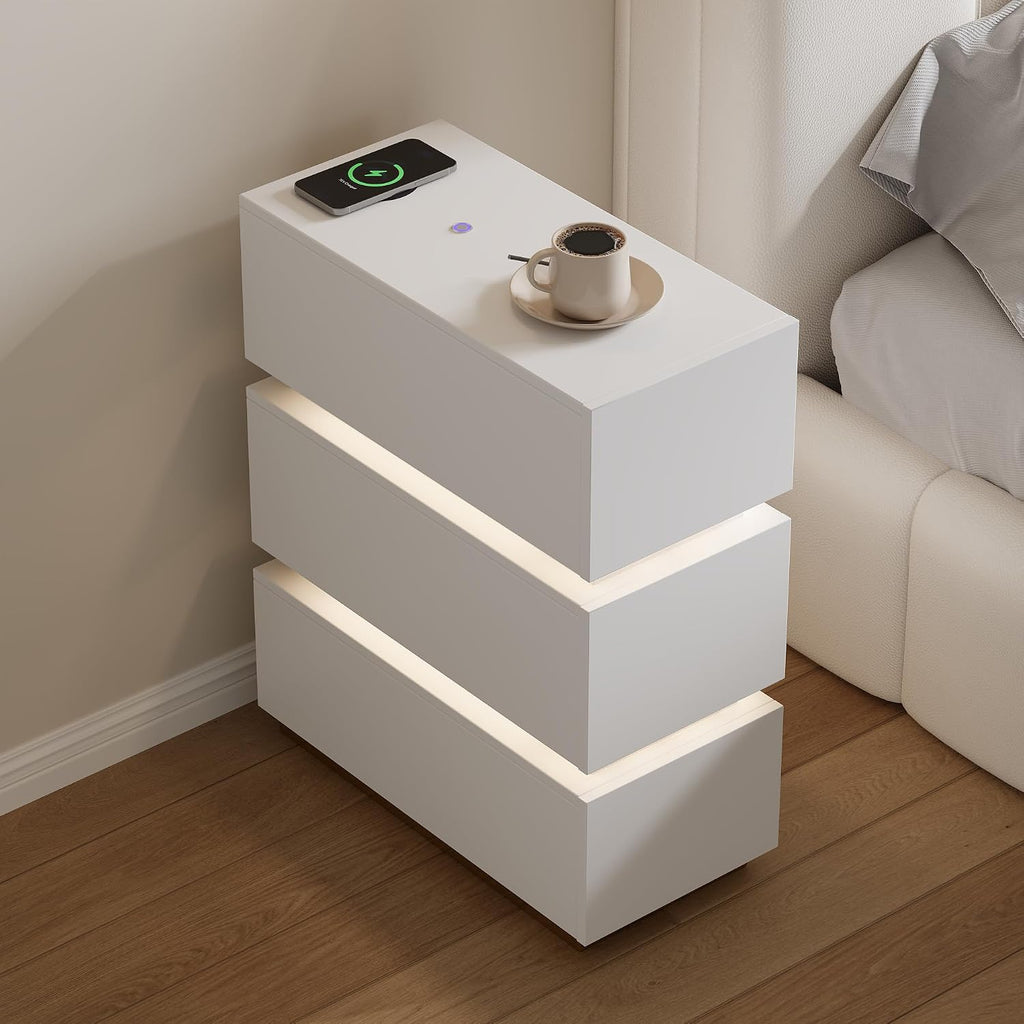 Narrow Smart Nightstand with Wireless Charging