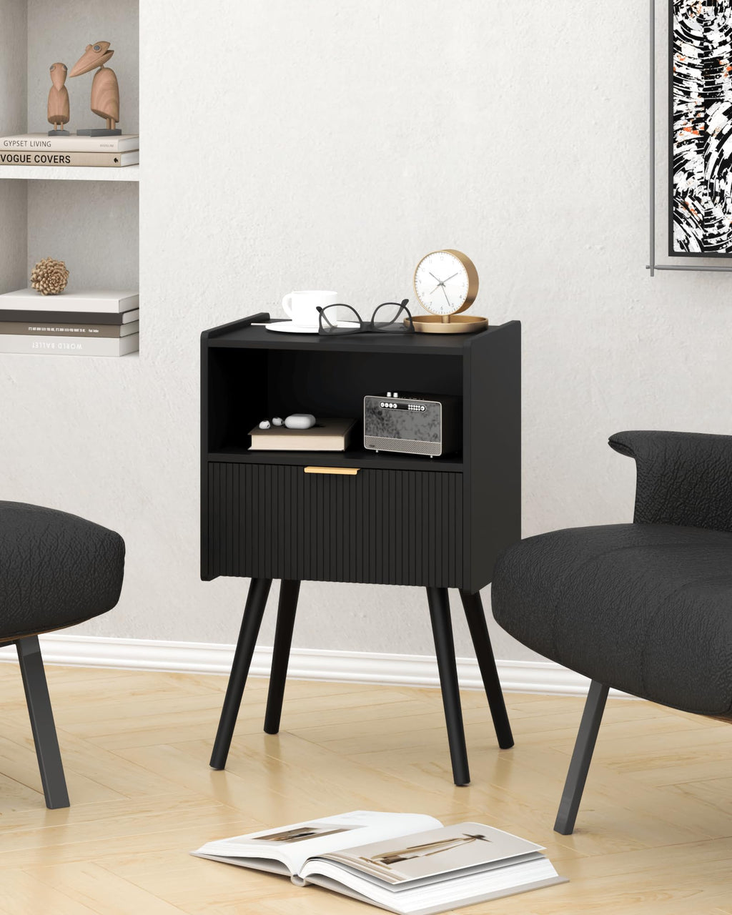 Modern Nightstand with Drawer & Open Shelf