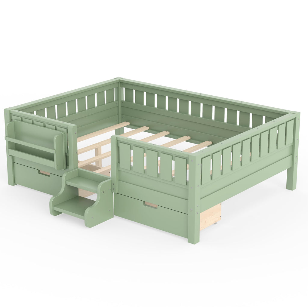 Montessori Bed with Stairs, Bookshelf & Storage Drawers