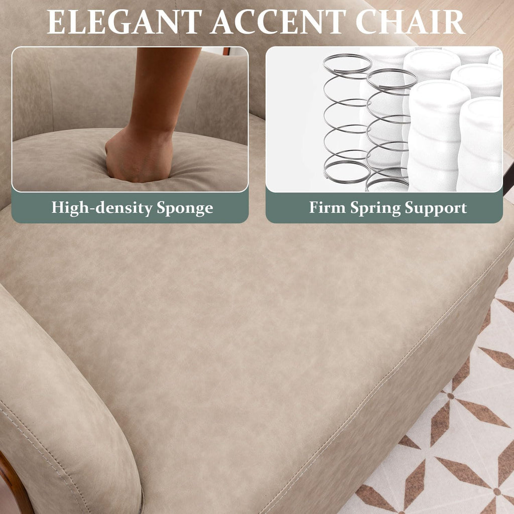 Swivel Accent Chair Faux Leather Boucle Swivel Barrel Chair Comfortable Mid Century