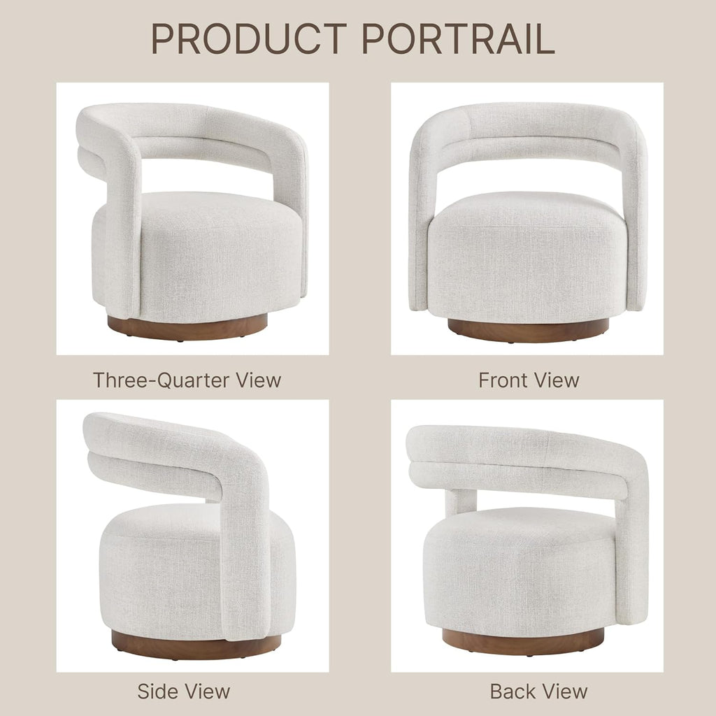 KISLOT, Swivel Accent Chair, Modern Arm Chair with Wooden Base, Cream