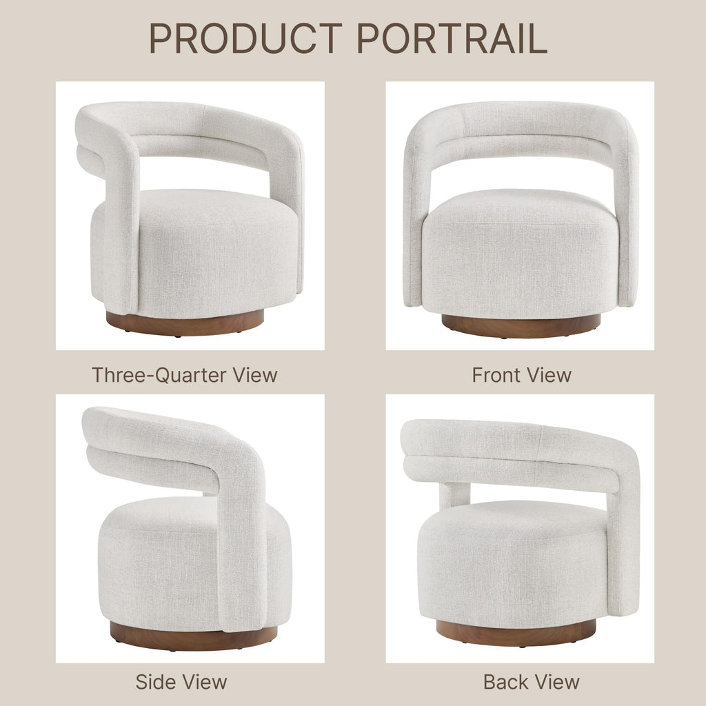 KISLOT, Swivel Accent Chair, Modern Arm Chair with Wooden Base, Cream