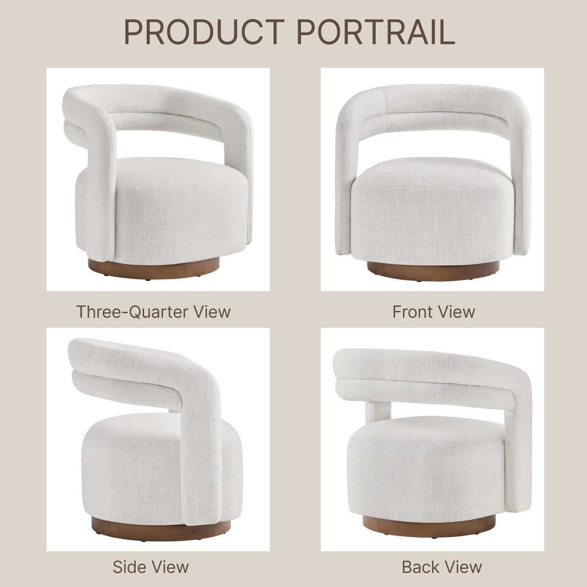 KISLOT, Swivel Accent Chair, Modern Arm Chair with Wooden Base, Cream