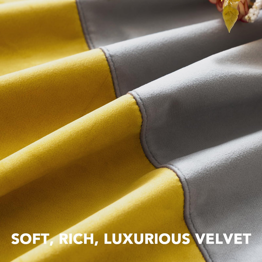 Velvet Color-Block Curtain Set