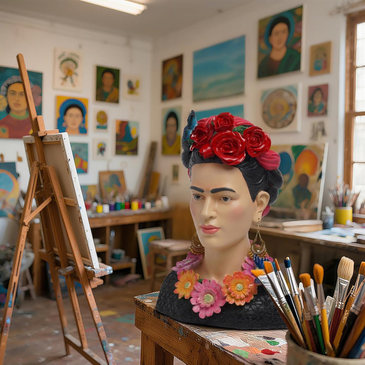 Artistic Frida Kahlo-Inspired Resin Bust Sculpture