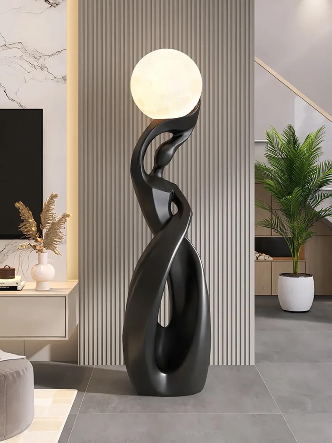 Modern Floor Lamp, Black Floor Lamps, Bedside Lamp with 3D Moon Lights