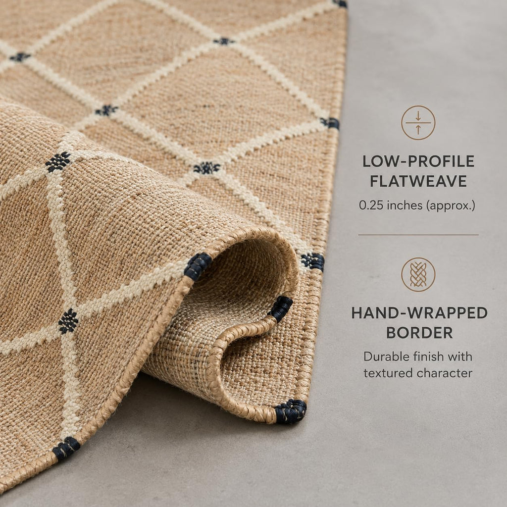 FRELISH DECOR Hand Woven Jute Area Rug 8'x10'- Geometric Design (Natural)