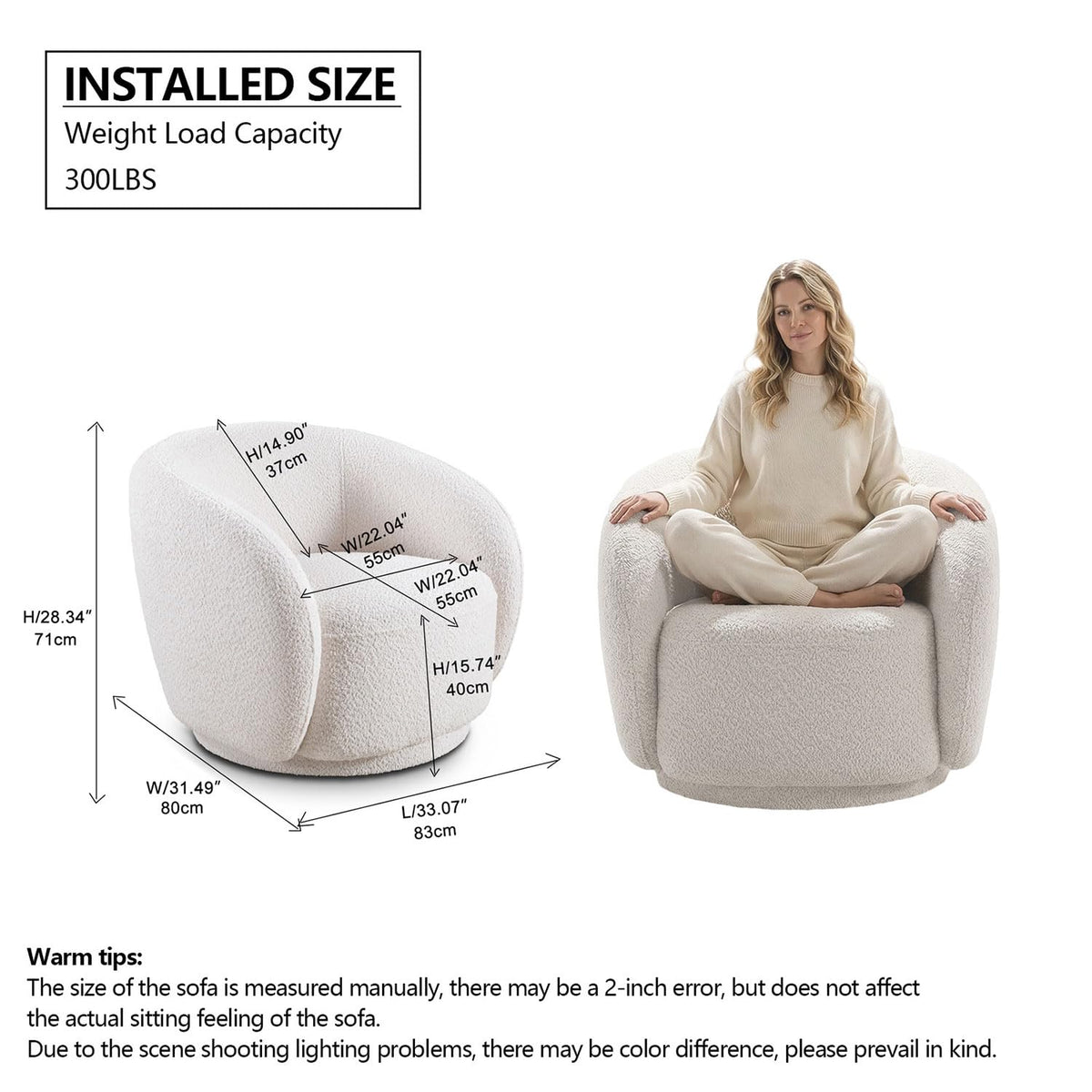 Oversized Boucle Accent Chair, Cream White Sherpa Wingback Chair