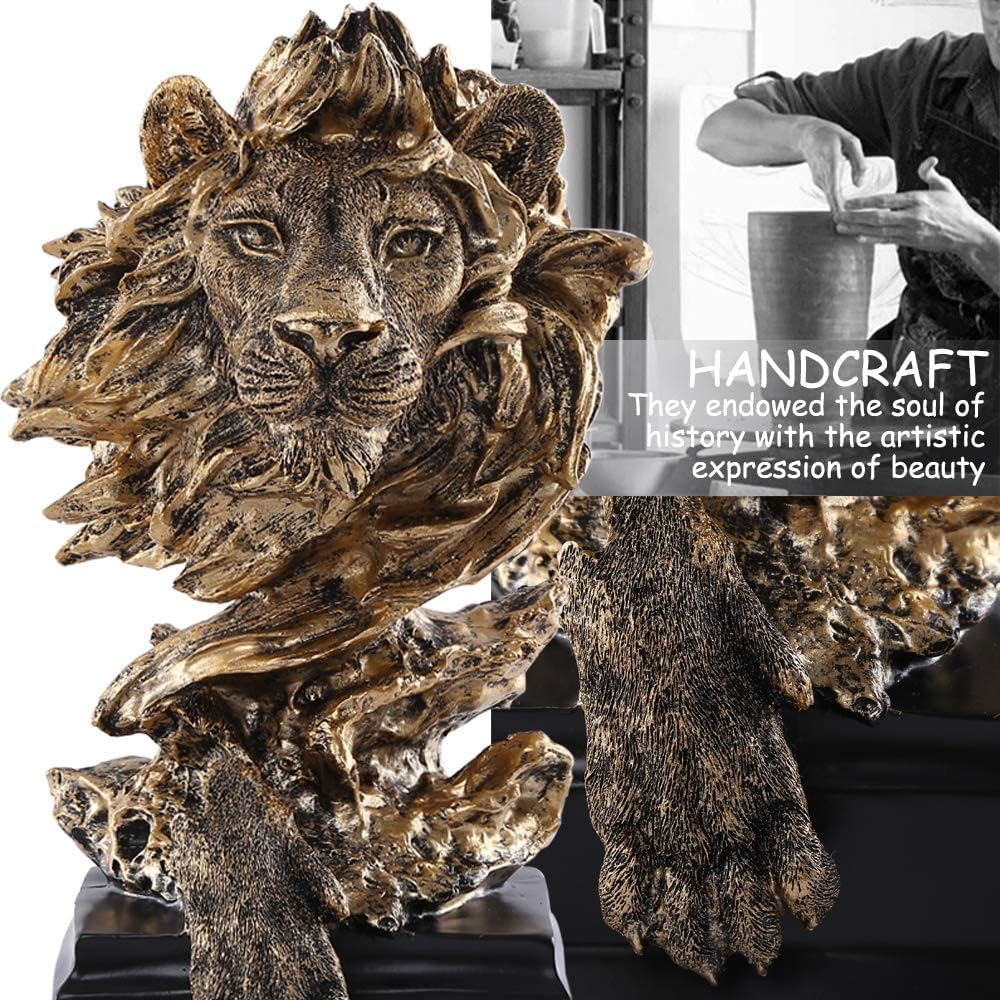 H&W Sandstone Lion Statue, The King of Beast, Collectible Figurines, Golden