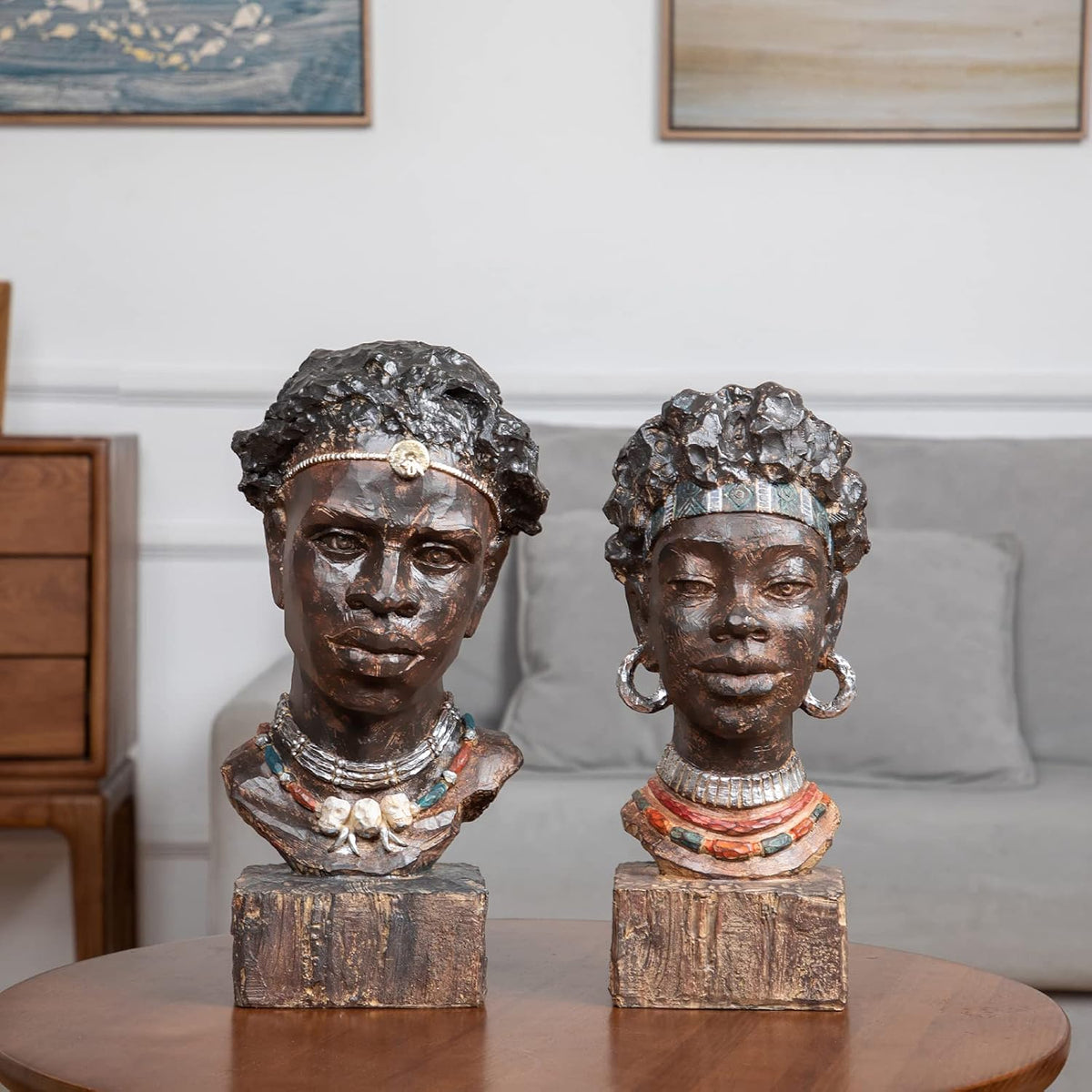 Leekung African Statues for Home Decor, African Art Sculptures Man Statue